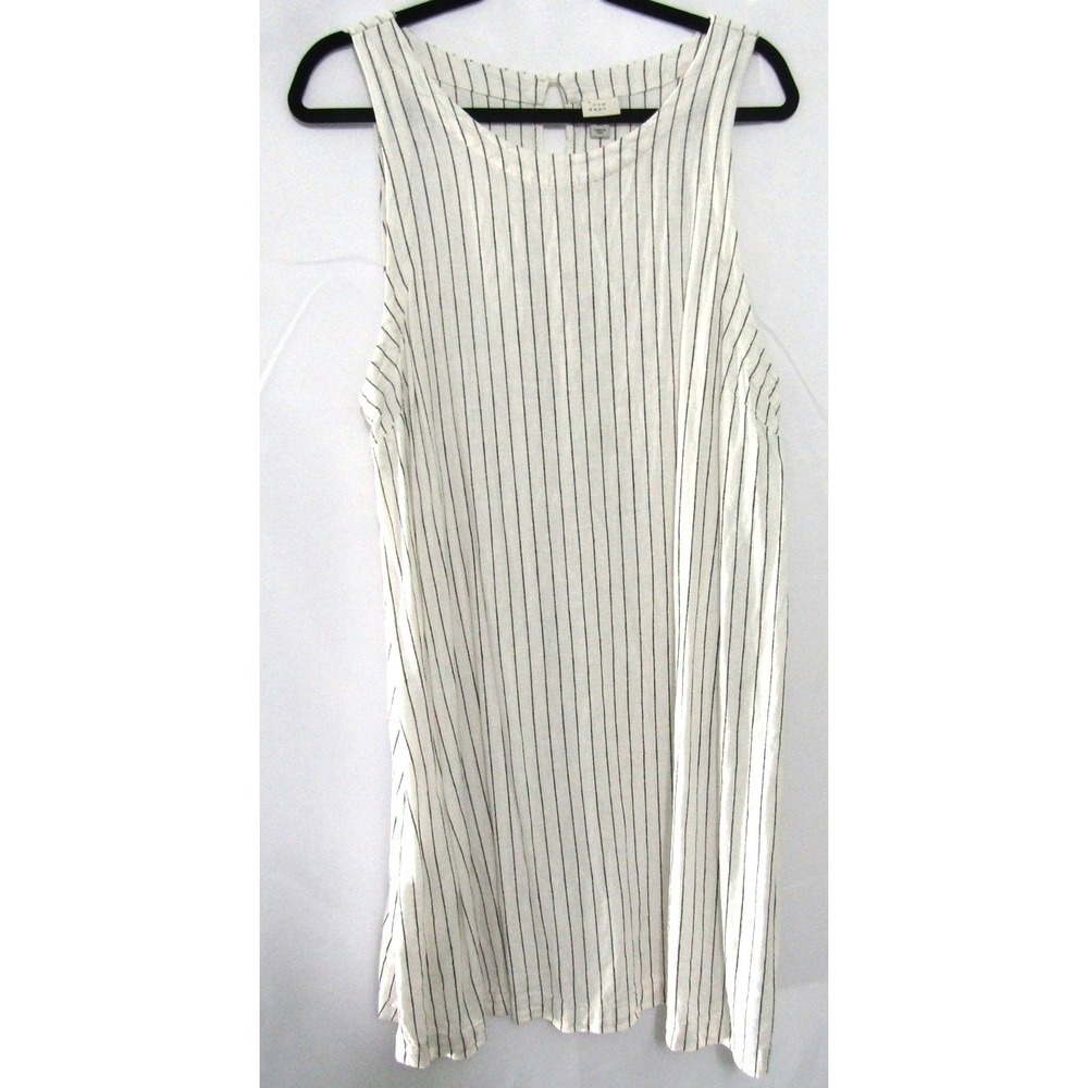 A New Day Black Striped Linen Mini Dress sz XL Shift Classic Neutral Y2K Chic